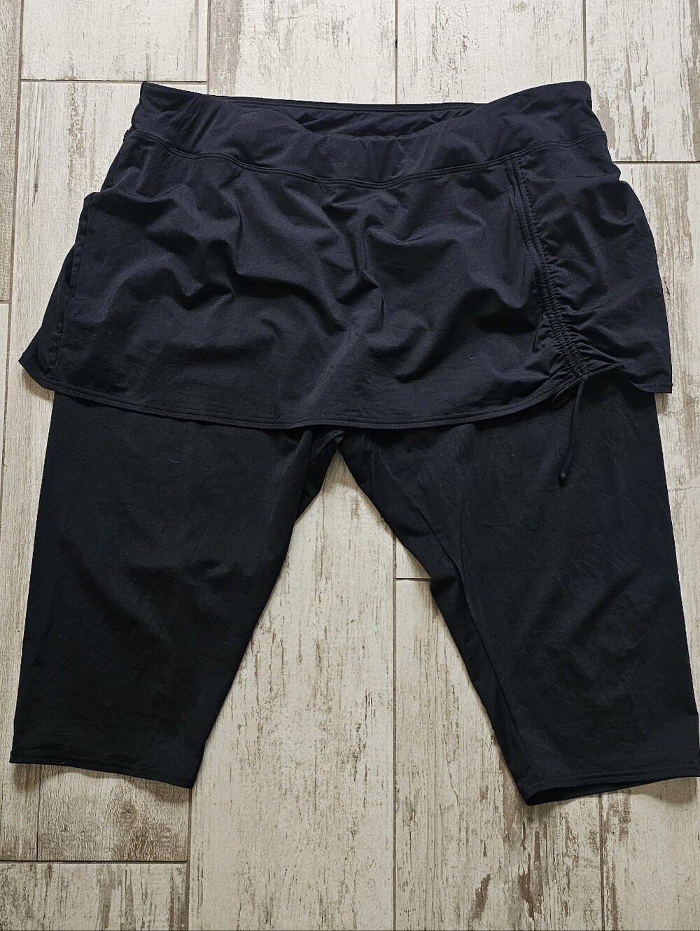 Lands End Black Swim Skort-Layered Cropped Legging 2X